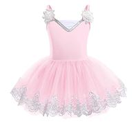 IBTOM CASTLE Vestido de Ballet para Niñas Pequeña Correa de Cisne Tutu Faldas Disfraz Bailarina Maillot de Danza con Pedrería Maillot Gimnasia Ritmica Niña Rosa 01 3-4 Años