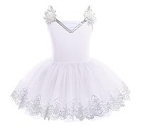 IBTOM CASTLE Vestido de Ballet para Niñas Pequeña Correa de Cisne Tutu Faldas Disfraz Bailarina Maillot de Danza con Pedrería Maillot Gimnasia Ritmica Niña Blanco 01 5-6 Años