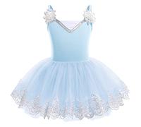 IBTOM CASTLE Vestido de Ballet para Niñas Pequeña Correa de Cisne Tutu Faldas Disfraz Bailarina Maillot de Danza con Pedrería Maillot Gimnasia Ritmica Niña Azul 01 7-8 Años