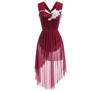 IBTOM CASTLE Vestido de Danza Ballet Mujer Broche de Lentejuelas Maillot Patinaje Artistico Ballet Lírica Contempornánea Praise Danza Vestido de Fiesta Cola de Golondrina Maillot de Danza Borgoña S