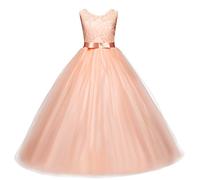 IBTOM CASTLE Vestido de niña de Flores para la Boda Niños Largo Gala Encaje De Ceremonia Fiesta Elegantes Comunión Rosa 14-15 años