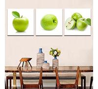 IBUKHSDGYIFH 3 piezas de pinturas modernas de manzana verde imágenes artísticas de pared para comedor póster de lienzo de frutas decoración de cocina viva sin marco-50x50cmx3