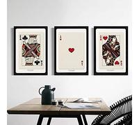 IBUKHSDGYIFH Póster de cartas de póquer retro Rey Reina Corazones rojos Impresión de arte Decoración Lienzo Pintura Cuadro de pared para sala de estar Decoración del hogar Sin marco-40X50cmx3