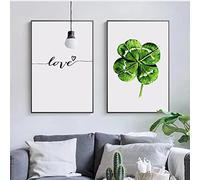 IBUKHSDGYIFH Trébol de cuatro hojas minimalista cuadro de arte de pared hoja verde planta cartel para dormitorio decoración del hogar lienzo pintura sin marco-40x50cmx2