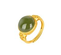 Ibuprofen Anillo de Estilo Étnico Retro S925 Plata de Ley Chapada en Oro con Incrustaciones de Zafiro Redondo Forma de Huevo Anillo de Patrón Simple Brazo Ajustable Anillo FemeninoZafiro