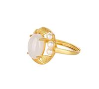 Ibuprofen Anillo Estilo Étnico Retro S925 Plata Esterlina Chapada en Oro Ágata Roja Nefrita Jaspe Elegante Anillo Ajustable Femenino Jade