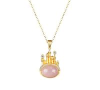 Ibuprofen Collar con Colgante Retro S925 Plata Esterlina con Incrustaciones de Cristal Rosa Arte Literario Castillo Chica Collar de Cadena de Clavícula ColganteCristal rosa