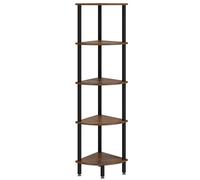 IBUYKE 5 Tier Corner Shelf Stand,Industrial Corner Display Rack,Corner Bookshelf for Living Room, Bedroom, Kitchen, Home Office, Brown WBC010H