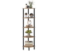 IBUYKE 5 Tier Corner Shelf Stand,Industrial Corner Display Rack,Corner Bookshelf for Living Room, Bedroom, Kitchen, Home Office, Oak WBC010K