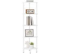 IBUYKE 5-Tier Corner Shelf,Stylish Corner Bookshelf for Small Spaces,Industrial Corner Storage Display Shelves,Small Corner Table for Bedroom,Bathroom,Kitchen, White WBC020W