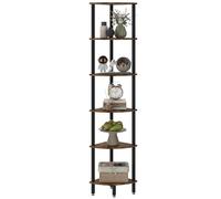 IBUYKE 6 Tier Corner Shelf Stand,Industrial Corner Display Rack,Corner Bookshelf for Living Room, Bedroom, Kitchen, Home Office, Brown WBC011H