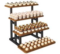 IBUYKE Bandejas para Tartas de 4 niveles,Soporte para Torta, Soporte para Pasteles, Práctico Expositor de Madera, Bandeja para Servir en Fiestas, Meriendas, Celebraciones Familiares, Marrón TLJ018H