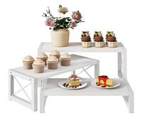 IBUYKE Bandejas para Tartas, juego de 3, Expositor Grandes de Madera para Dulces y Aperitivos,Soportes para Tartas,Bandeja de Exhibición para Decoración, Muñecas, Alimentos, Perfumes, Blanco TLJ019W