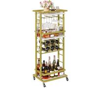 IBUYKE Botellero Vino con Ruedas,Carrito de Bar de 4 Niveles, botellero Vino de pie,botelleros para Licor Whiskey Vino,Mini Bar rodante para salón de casa,Comedor,sótano,Blanco TMJ912G