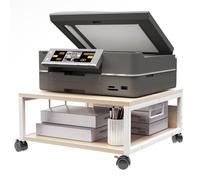 IBUYKE Carrito de soporte para impresora de escritorio de 2 niveles, mesa de impresora con ruedas, mesa rodante resistente con carpetas de almacenamiento, para libros, máquina de fax, escáner, oficina