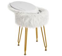 IBUYKE Faux Fur Vanity Stool, Silla de Maquillaje, Blanco WBD021W