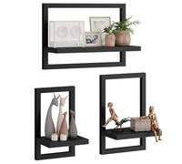 IBUYKE Floating Shelf Wall,Set of 3 Wall Shelves,Hanging Shelves for Wall Storage,Display Racks,Square Bookcase for Living Room, Office, Bedroom, Bathroom, Kitchen,Black TFS001B