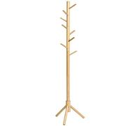 IBUYKE Perchero de Madera Perchero de árbol de Entrada 3 Patas de Madera, Perchero de Pie (8 Ganchos) para lHabitación Dormitorio Habitación Natural RF-1193
