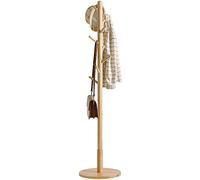 IBUYKE Perchero de Pie,con 8 Ganchos,Madera de Caucho,Natural WD-115 | Perchero para Abrigos,Base Circular,para Dormitorio, Entrada, Oficina, Ropa, Sombreros, Bolsos
