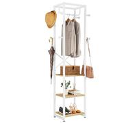 IBUYKE Perchero, Perchero independiente con 3 estantes y 8 ganchos, Perchero industrial de ropa para entrada, pasillo, dormitorio, 180 x 40 x 30 cm, color natural y blanco TMJ088R