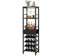 IBUYKE Portabottiglie,Portabottiglie Da Terra A 4 Livelli con Portabicchieri E Cassetto, Portabottiglie Da 16 Bottiglie Da Banco In Legno, per cantinetta Vino, Cucina, Sala Da Pranzo,Negro TMJ905B