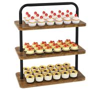 IBUYKE Soporte para cupcakes, torre de madera de 3 niveles, soporte para 50 cupcakes, soporte de exhibición de cupcakes para fiestas, Navidad, boda, baby shower, marrón rústico TLJ013H