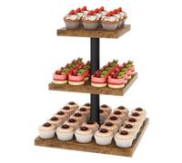 IBUYKE Soporte para Tartas de 3 Pisos,Soportes de madera para magdalenas,Soporte Cuadrado para Cupcakes,Torre de Postre,Bandeja de Tartas para Navidad,cumpleaños,Fiesta en Casa,Boda,Marrón TLJ014H