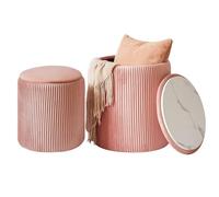 IBUYKE Taburete Almacenaje de 2 Piezas, Reposapies Salon con Espacio de Almacenamiento Ottoman Baul Almacenaje Dormitorio Reposapiés de Terciopelo y Mesa Auxiliar Multifuncional, Rosa WBD005P
