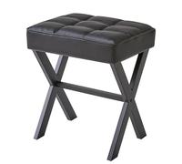 IBUYKE Taburete cuadrado de maquillaje con reposapiés en X, reposapiés de poliuretano, taburete otomano, multiusos como mesa auxiliar pequeña, para dormitorio, sala de estar, color negro L/G-71B