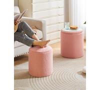 IBUYKE Taburete de Maquillaje de Terciopelo Teddy, un Juego de 2 taburetes de Almacenamiento otomanos Redondos, Mesa de café de Asiento Acolchado Moderno, Taburete Multifuncional Rosa WBD015P