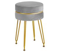 IBUYKE Velvet Round Footstool Ottoman, silla de vanidad, gris L/G-40G | Sala de maquillaje moderna Piernas de oro Taburetes de acento Dormitorio Sala de estar Oficinas de entrada