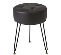 IBUYKETaburete redondo de piel sintética, asiento de tocador de poliuretano, patas de acero dorado, negro L/G-31B