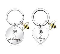 IBXWMNG 2 piezas Llavero Personalizado de Abeja en,Llavero Motivador， Llavero de Cumpleaños， Ideal para Regalo de Maestro o Mujer， Colega o Amigos (Plata)