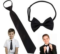 IBXWMNG Corbata y pajarita para niños negras y pre-atadas ajustables para bodas graduaciones y uniformes escolares Perfectas para niños de todas las edades ¡Siempre elegantes y adorables