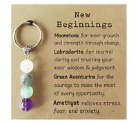 IBXWMNG Llavero Original de Regalos para Mujer Llavero Personalizado con Cristales Naturales Amatista y Piedra de Luna Amuleto New Beginnings Regalo para Amiga Mamá Compañera