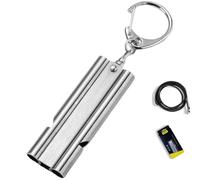 IBXWMNG Silbato De Doble Tubo de Acero Inoxidable 120dB Silbato Emergencia Alta Frecuencia Silbato para Supervivencia con Cordón y Llavero para Outdoor Senderismo Rescate Plata