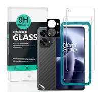 Ibywind 2 Piezas Cristal Templado para Oneplus Nord 2T 5G 6,43",con Metálico Protector de Lente de Cámara,Atrás Pegatina Protectora Fibra de Carbono, Kit de instalación fácil
