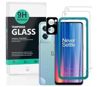 Ibywind 2 Piezas Cristal Templado para Oneplus Nord CE 2 5G 6.43",con Metálico Protector de Lente de Cámara,Atrás Pegatina Protectora Fibra de Carbono, Kit de instalación fácil