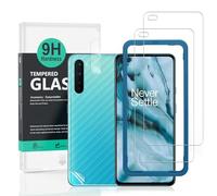 Ibywind 2 Piezas Protector de Pantalla para OnePlus Nord,con Protector de Lente de Cámara,Atrás Pegatina Protectora Fibra de Carbono,Incluyendo Kit de instalación fácil