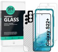 Ibywind Cristal Templado compatible con SamSung Galaxy S22 Plus 5G,[2 Piezas],con Metálico Protector de Lente de Cámara,Atrás Pegatina Protectora Fibra de Carbono, Kit de instalación fácil