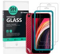 Ibywind Cristal Templado para Iphone SE 2022/SE 2020/Iphone 7/8 4.7",[2 Piezas],con Metálico Protector de Lente de Cámara,Atrás Pegatina Protectora Fibra de Carbono, Kit de instalación fácil