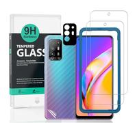 Ibywind Cristal Templado para Oppo A94 5G 6.43",[2 Piezas],con Metálico Protector de Lente de Cámara,Atrás Pegatina Protectora Fibra de Carbono, Kit de instalación fácil