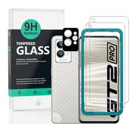Ibywind Cristal Templado para Realme GT 2 Pro 5G 6.7",[2 Piezas],con Metálico Protector de Lente de Cámara,Atrás Pegatina Protectora Fibra de Carbono, Kit de instalación fácil