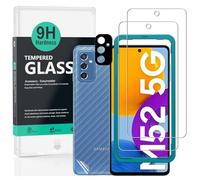 Ibywind Cristal Templado para Samsung Galaxy M52 5G 6.7",[2 Piezas],con Metálico Protector de Lente de Cámara,Atrás Pegatina Protectora Fibra de Carbono, Kit de instalación fácil