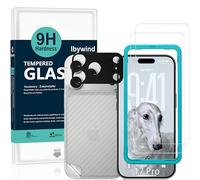 Ibywind para iPhone 17 Pro 5G,2 Protectors de Pantalla+1 Protector Cámara+1 Protector Trasera Fibra Carbono,Dureza 9H Cristal Templado,Marco guía Easy Align