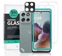 Ibywind para Motorola Moto G56 5G Protector de pantalla,2 vidrio templado de dureza 9H+1 Protector Cámara+1 Protector Trasera Fibra Carbono,Marco guía Easy Align