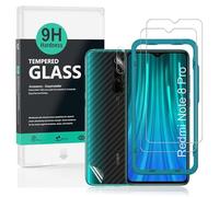 Ibywind Protector de Pantalla para Redmi Note 8 Pro [2 Piezas],con Cristal templado para lente de cámara trasera,Atrás Pegatina Protectora Fibra de Carbono,Incluyendo Kit de instalación fácil
