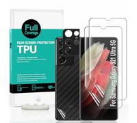 Ibywind Protector de Pantalla para Samsung Galaxy S21 Ultra 5G [2 Piezas],con Protector de Lente de Cámara,Atrás Pegatina Protectora Fibra de Carbono,[Admite la función de Huella Digital]
