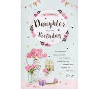 IC&G - Tarjeta de cumpleaños para hija, diseño floral y pastel, acabado de aluminio en relieve, elegante tarjeta de felicitación de cumpleaños para una hija encantadora, para ella