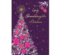 IC&G - Tarjeta de Navidad para nieta, diseño de árbol floral festivo, acabado de aluminio en relieve, tarjeta de felicitación especial de Navidad de alta calidad con sobre, para una nieta encantadora